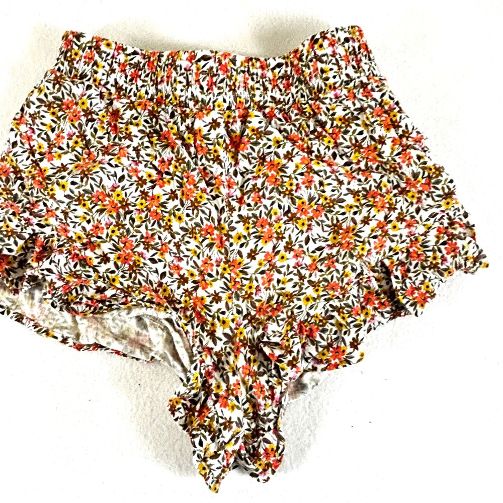 Wild Fable Kids XS Floral Shorts Orange Yellow‎ Linen Blend Elastic Waist Casual